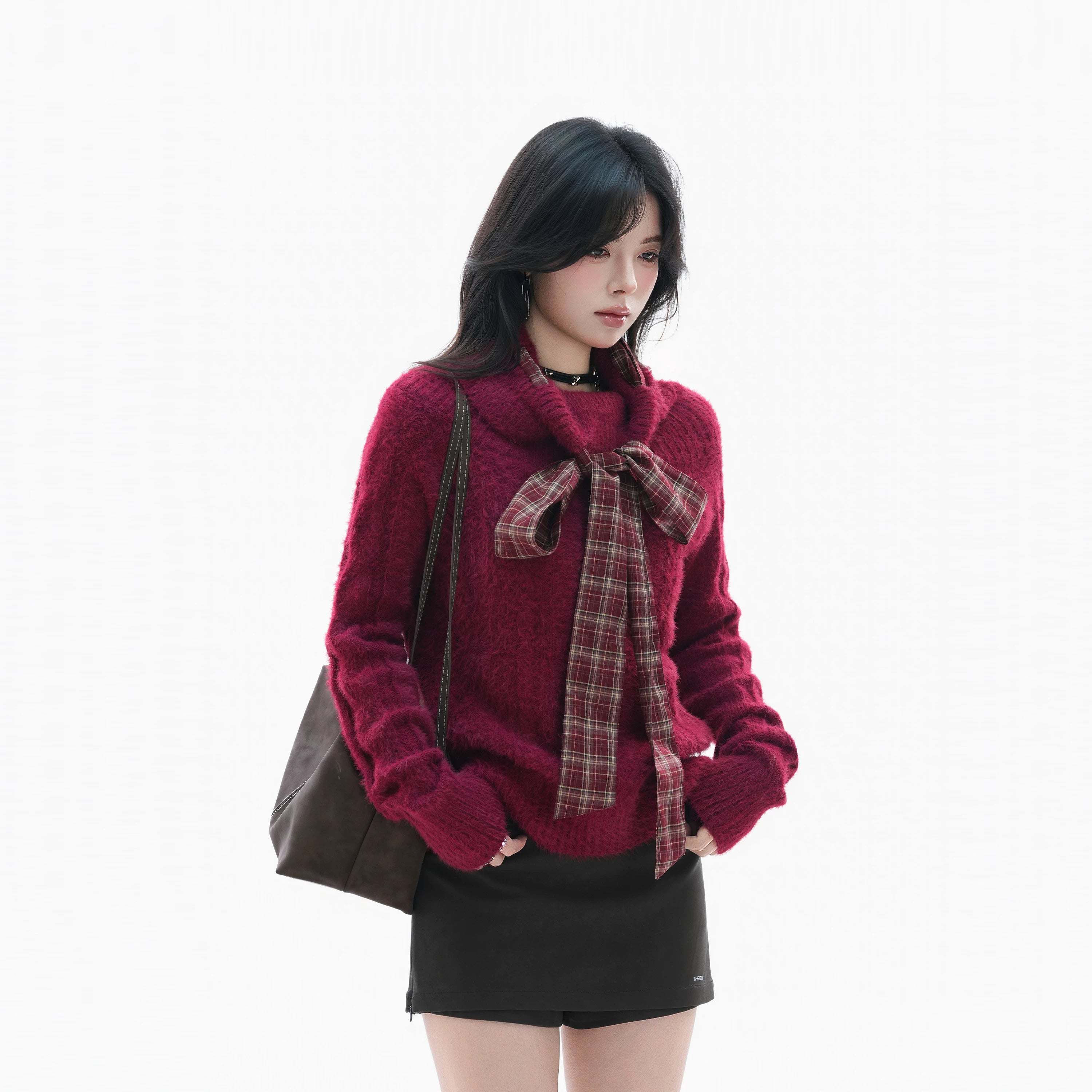 Zuocisankon High-end Bow-tie Turtleneck Sweater
