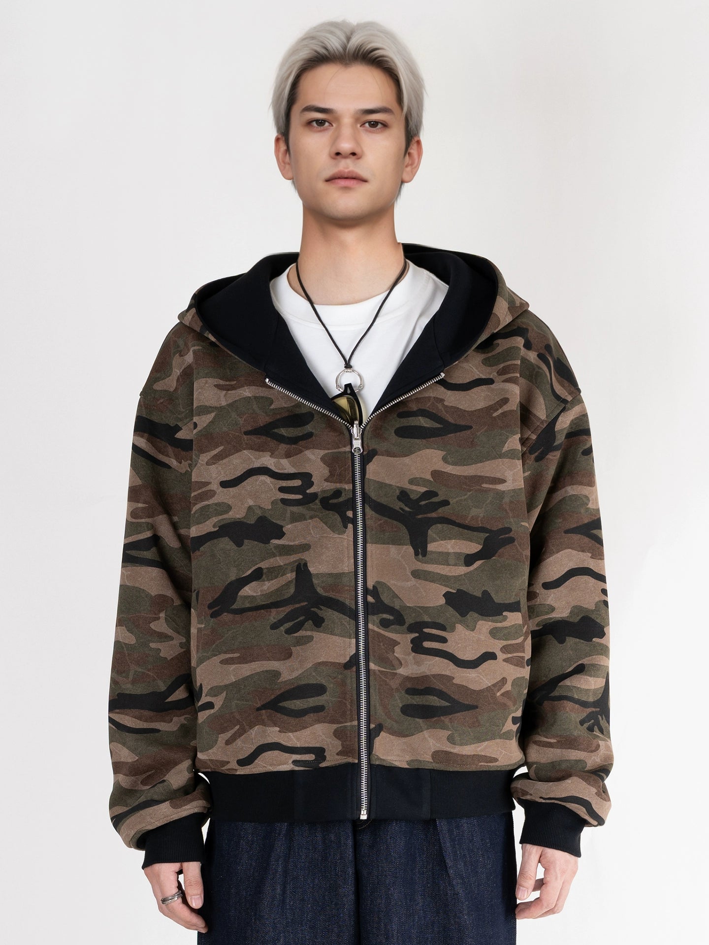 PERDU Camouflage Double-sided Wear Versatile Cardigan Sweater