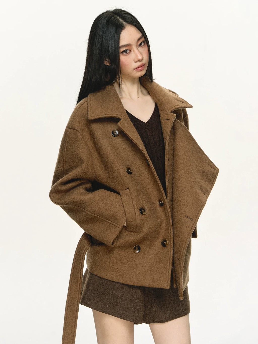 Anna Aneae Double-breasted Short Wool Double-sided Tweed Jacket