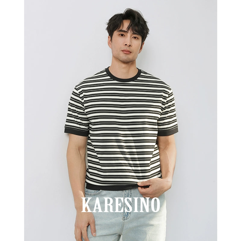 KARESINO Contrasting Casual Versatile Striped Tee
