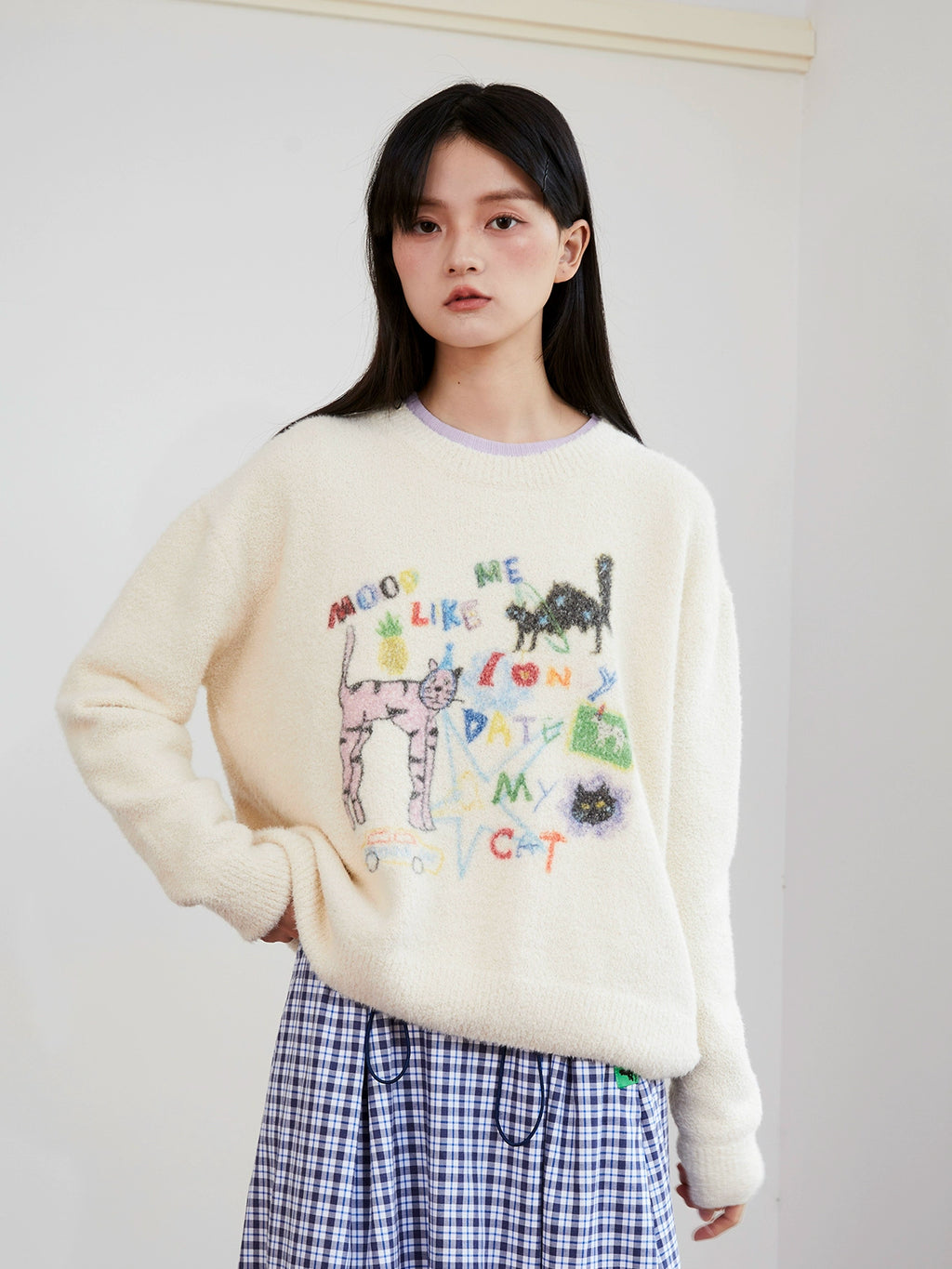 MoodLikeMe Hand-painted Graffiti Cat Knitted Sweater