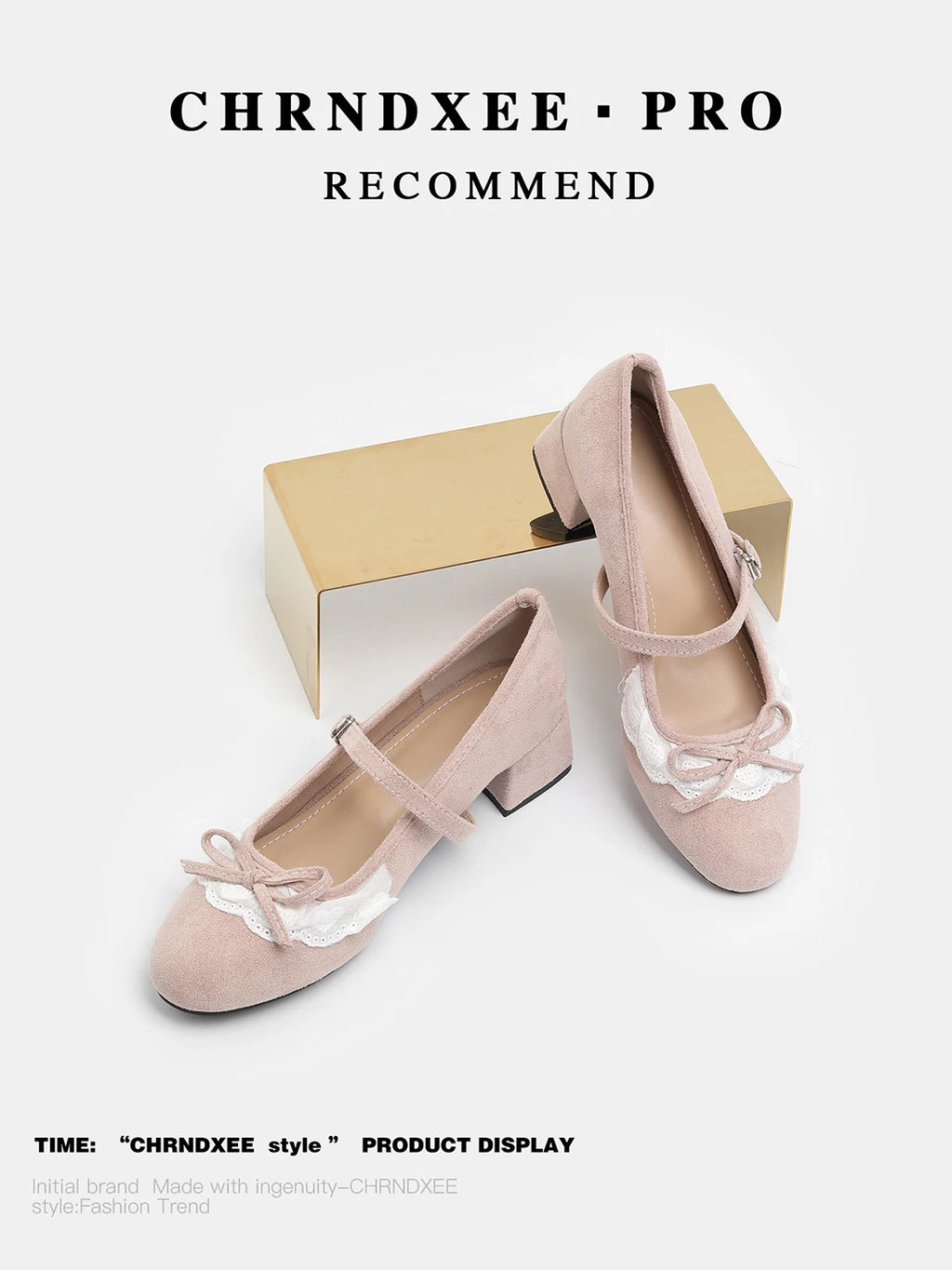 CHRNDXEE Sweet Wind Bow Lace Mid-heel Shoes