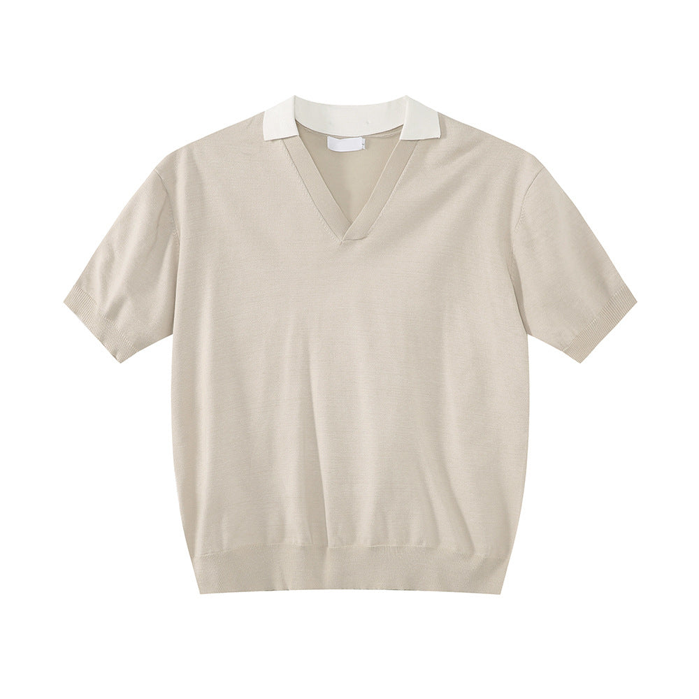 MTLCLOTHES Simple V-neck Knitted Polo Shirt