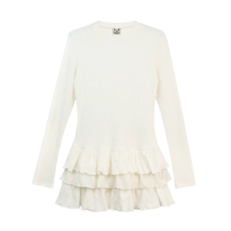 Girlyhalo Semi-turtleneck Multi-layer Lace Stacked Slim-fit Bottoming Shirt