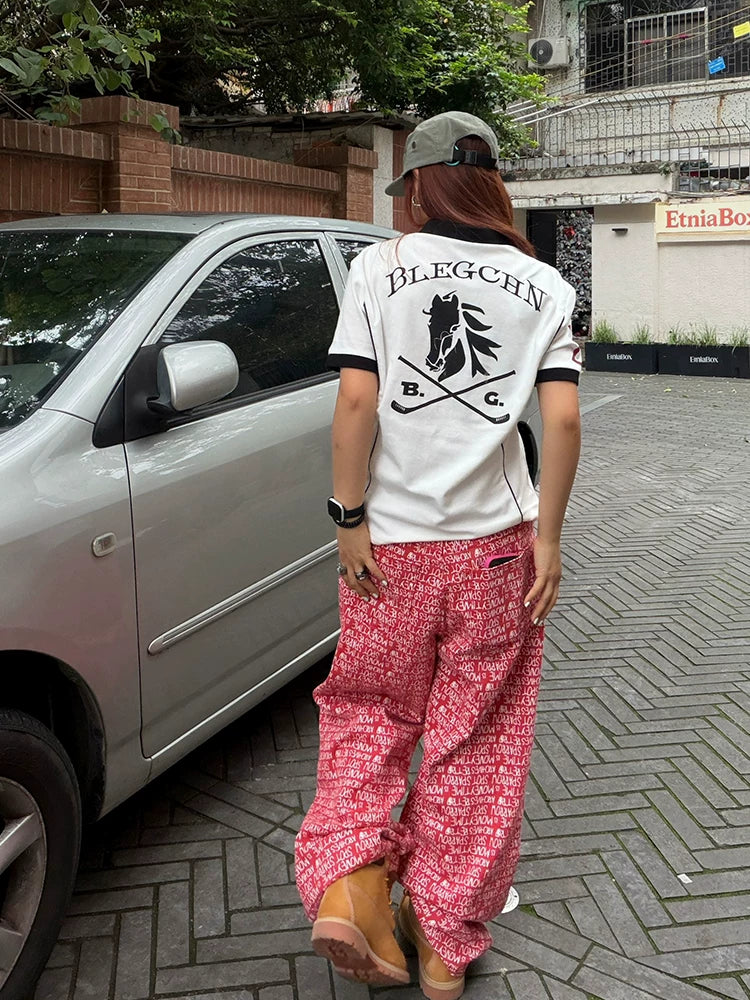 EAHO Letter-printed Casual Wide-leg Pants