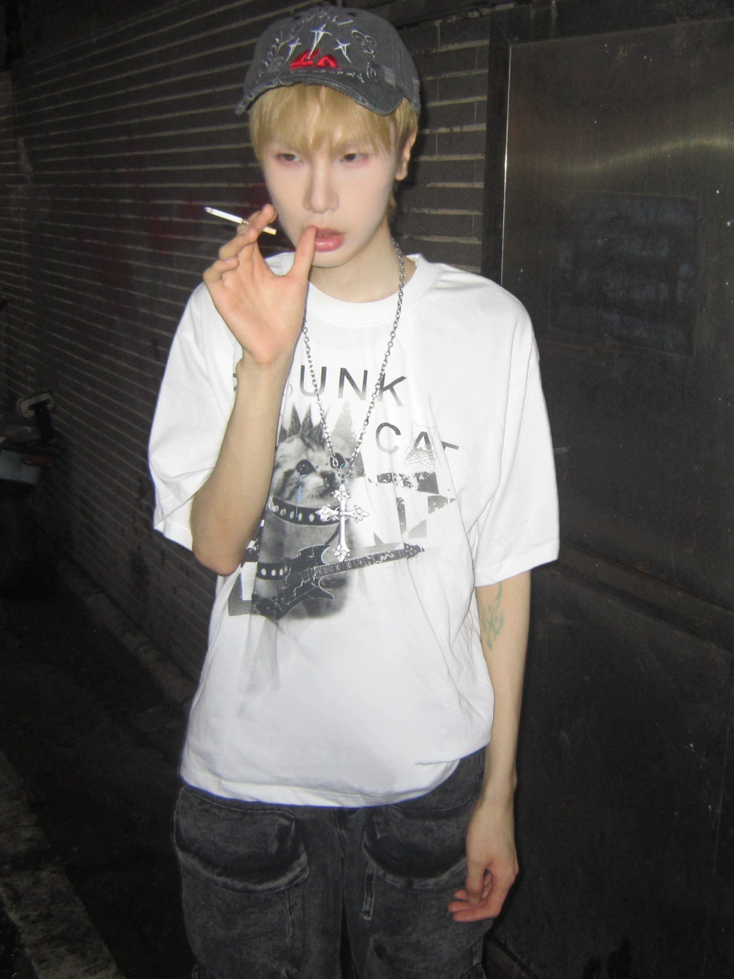 PAIKI2025SS Punk Rock Kitty Animal Print Tee