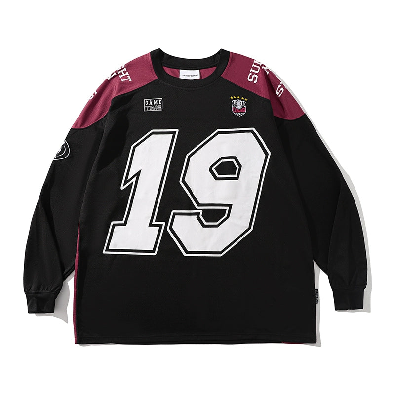 LUSHISI Shoulder Sleeve Stamp Print Contrasting Color Long Sleeve