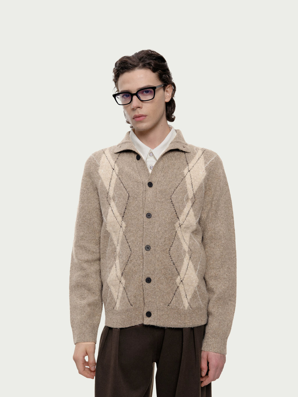 Stay The Night Diamond Grids Half Turtleneck Cardigansweater
