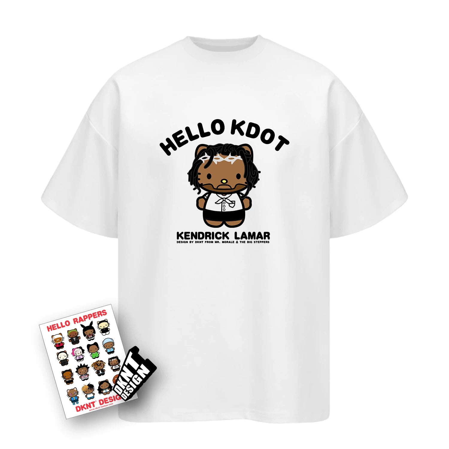 DKNT Kitty Print Crew Neck Loose Casual Tee