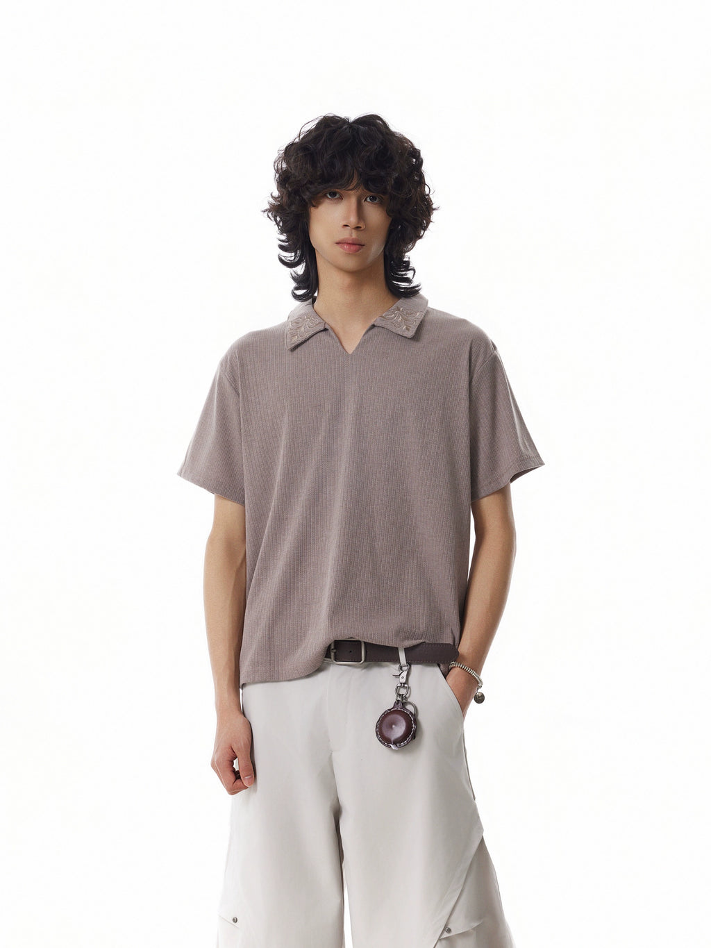 BTSG Small V Lapel Embroidered Polo Shirt Tee