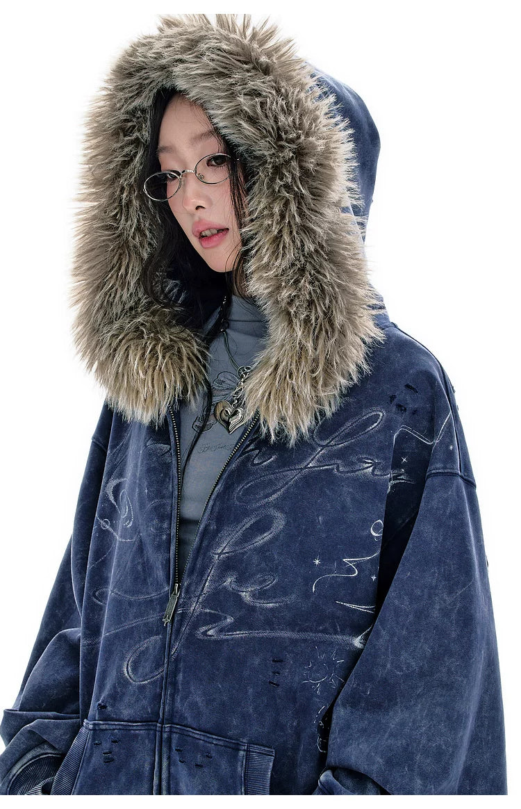 BJHG Fur Collar Hooded Sweater