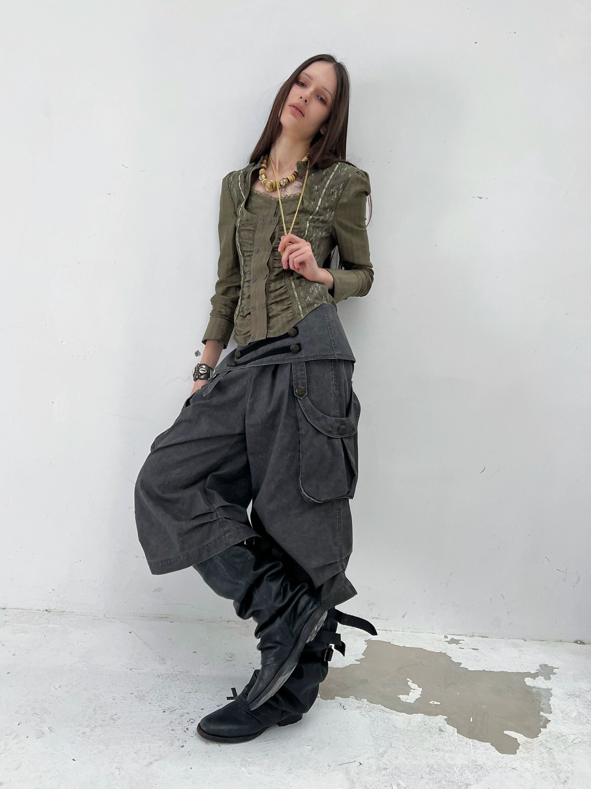 DoublePunch Low Waist Loose Seven-Point Overalls