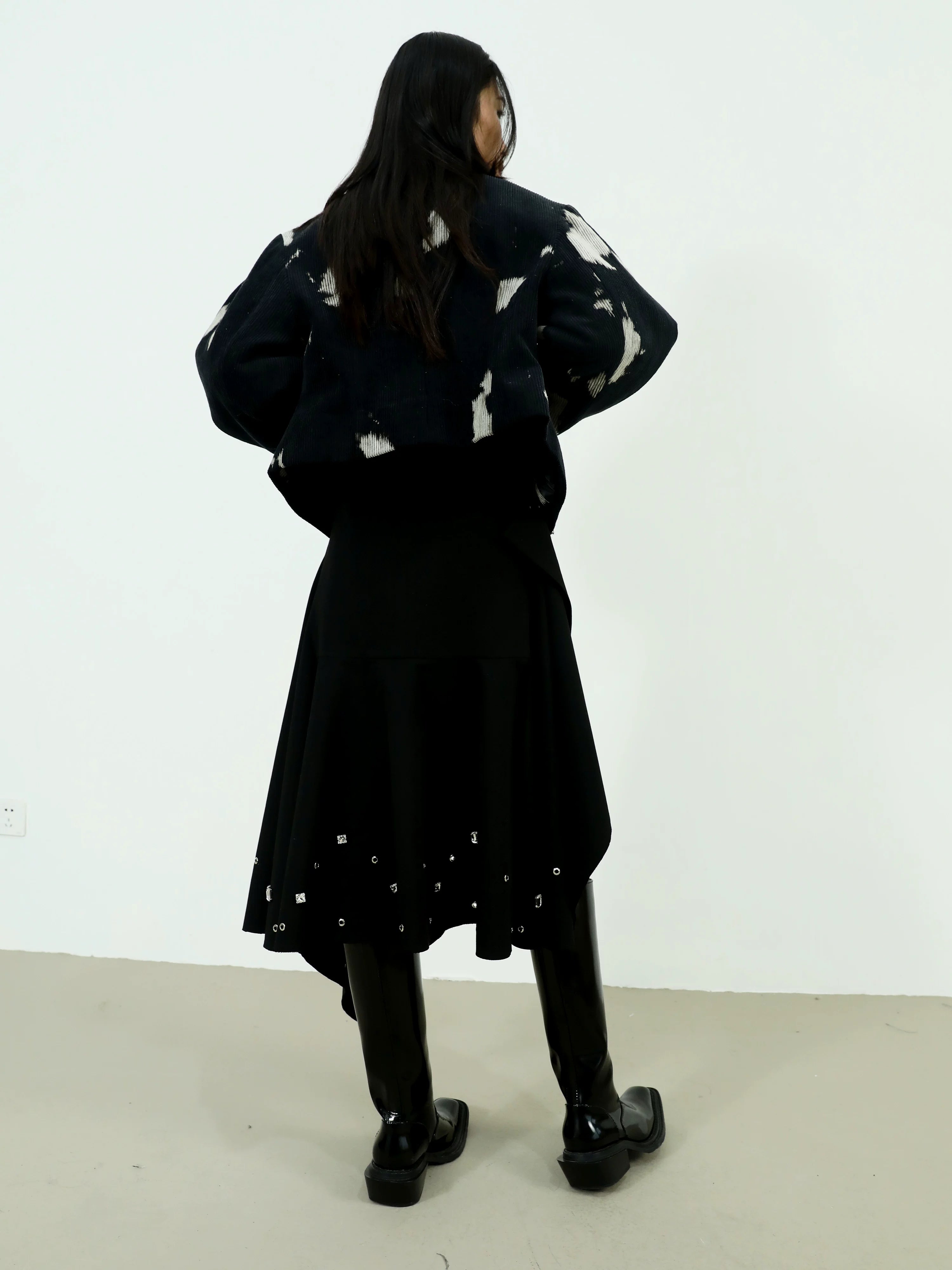 JNYLON Bright Diamond Rivets Two Wear Neck Irregular Skirt