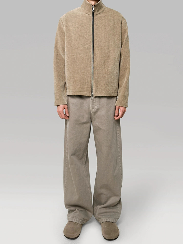 PLUS NO LOGO Striped Double Zipper Turtleneck Jacket