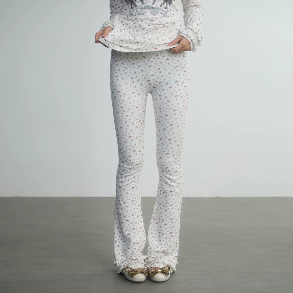 In Two Twos German Velvet Micro-flared Leggings Floral Trousers