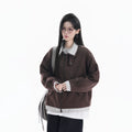 Zuocisankon Vintage Suede Face Splicing Fake Two-piece Jacket