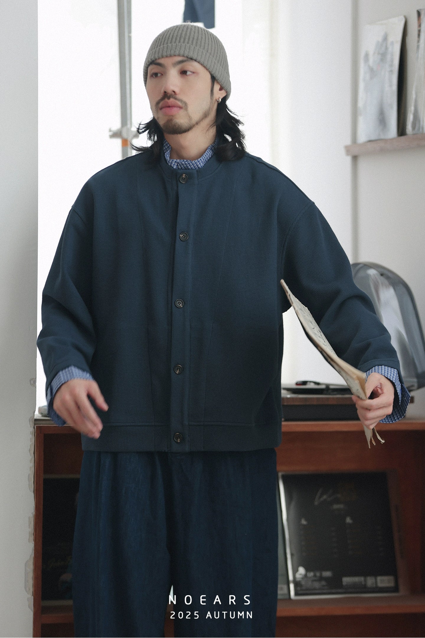 NOEARS Vintage Fake Two-piece Shirt Collar Knitted Cardigan