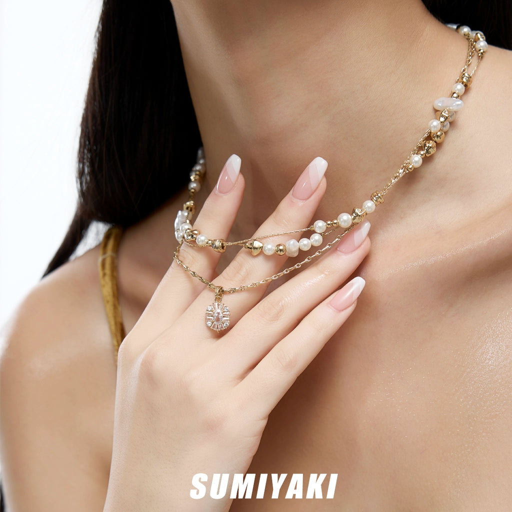 SUMIYAKI Broken Pearl Double Clavicle Chain