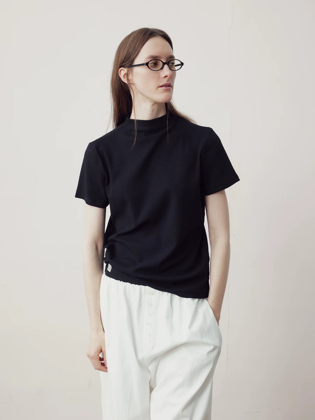 COLN Front Shoulder Breathable Pinstriped Half Turtleneck Tee