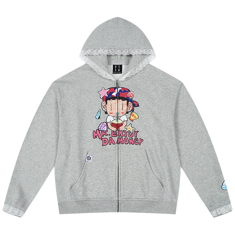 MEDM Lace Zip Hooded Sweater