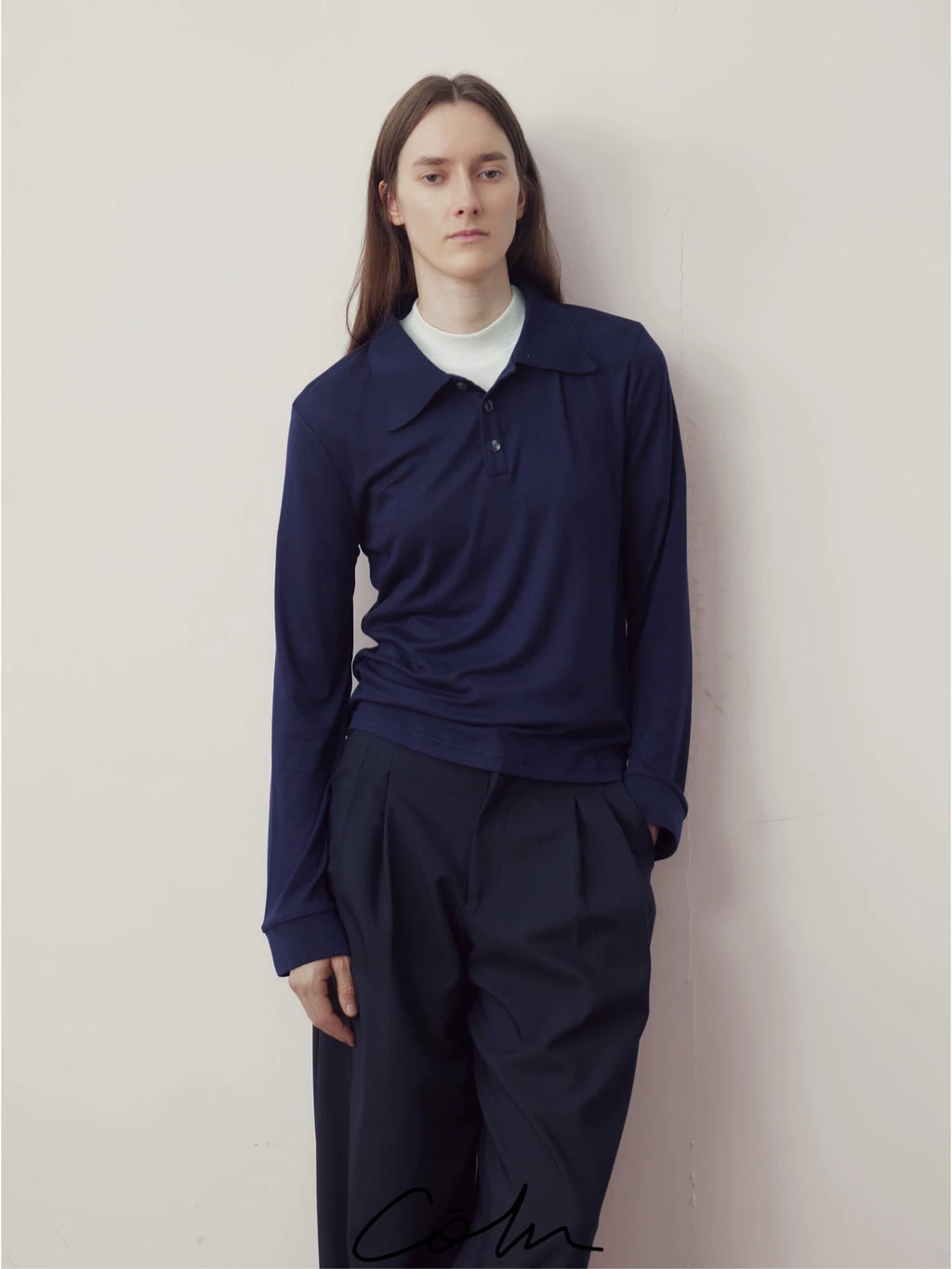 COLN Lapel Neck Long-sleeved Polo Shirt