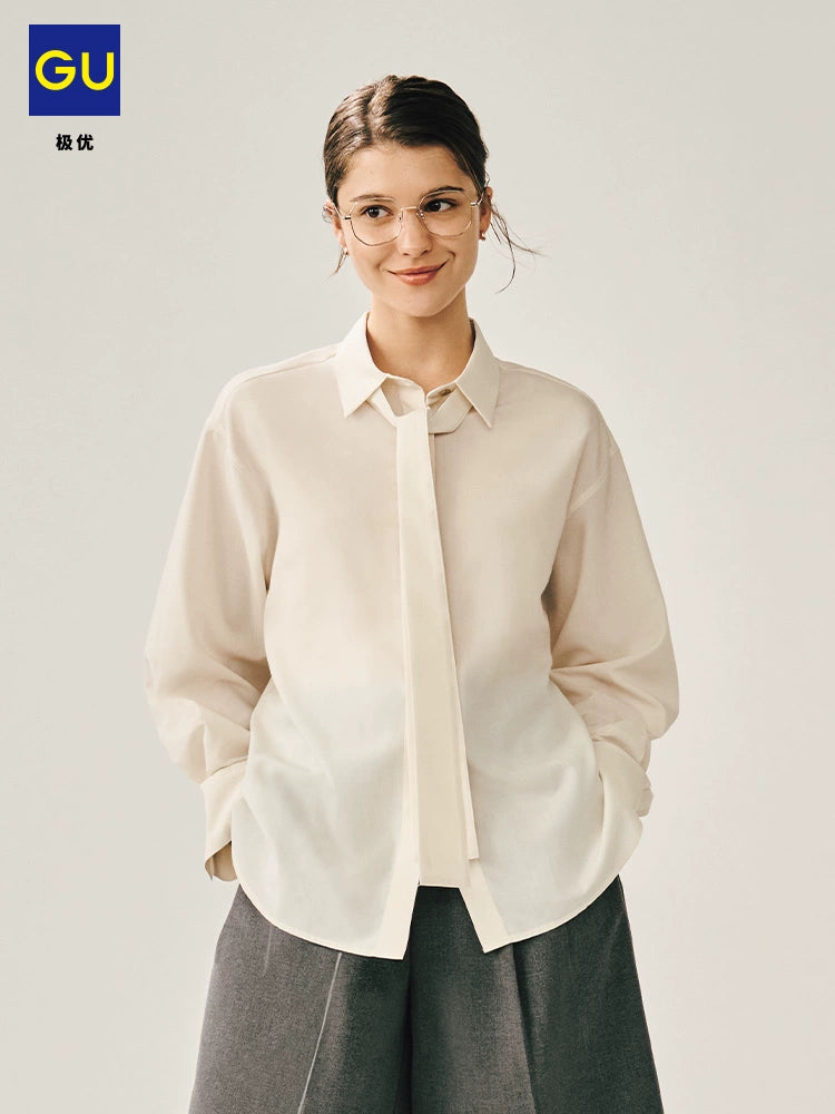 GU Fashion Casual Lace-Up Shirt Long Sleeve