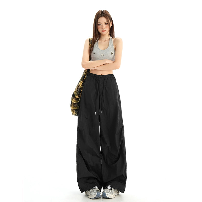 KSPR Vintage Pleated Loose Drawstring Straight Pants