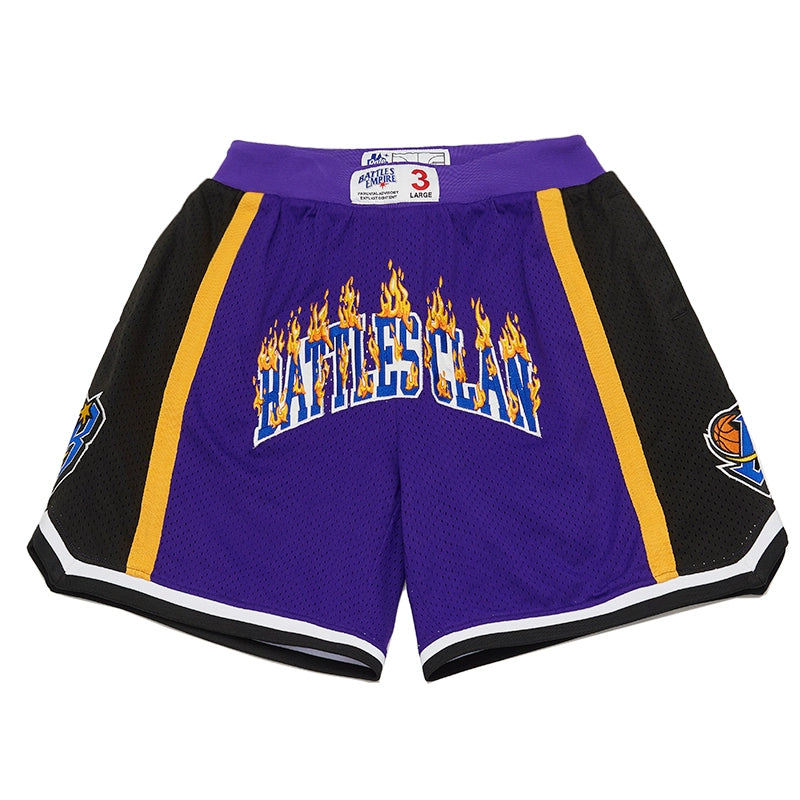 Battles Flame Embroidery Contrasting Basketball Shorts