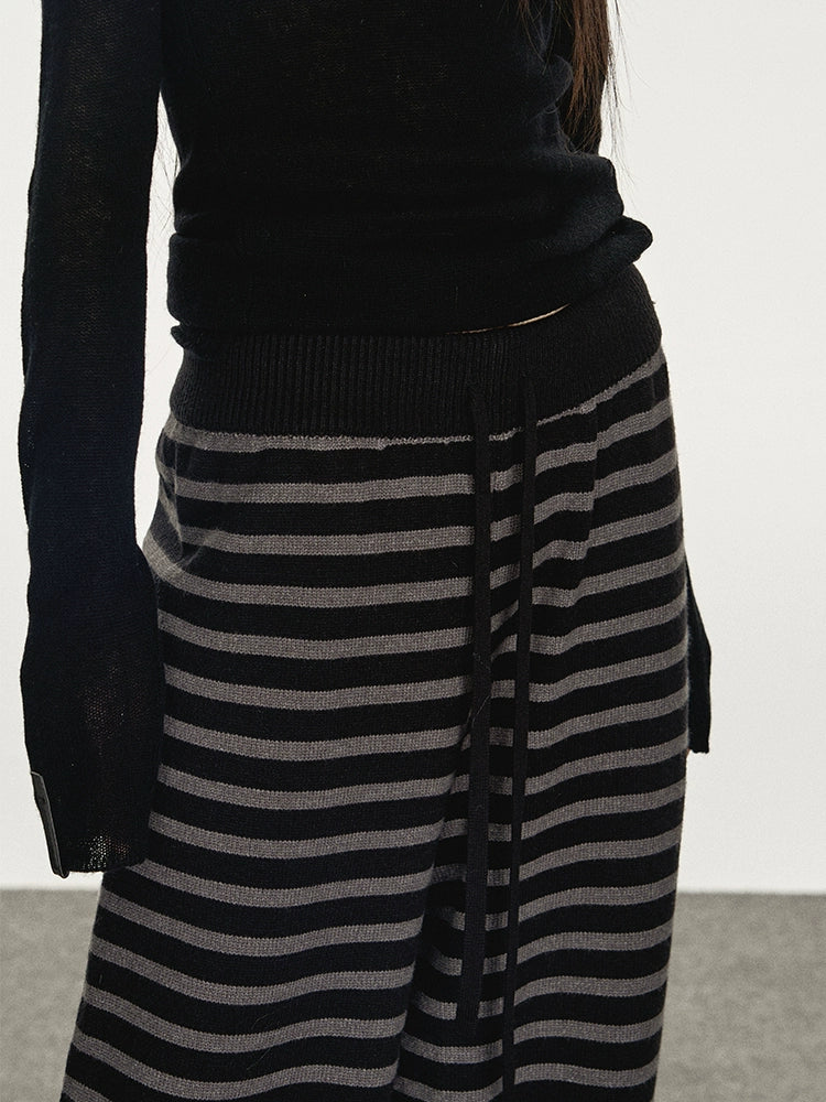 Anna Aneae Striped Versatile Loose Wide Leg Drawstring Knitwear