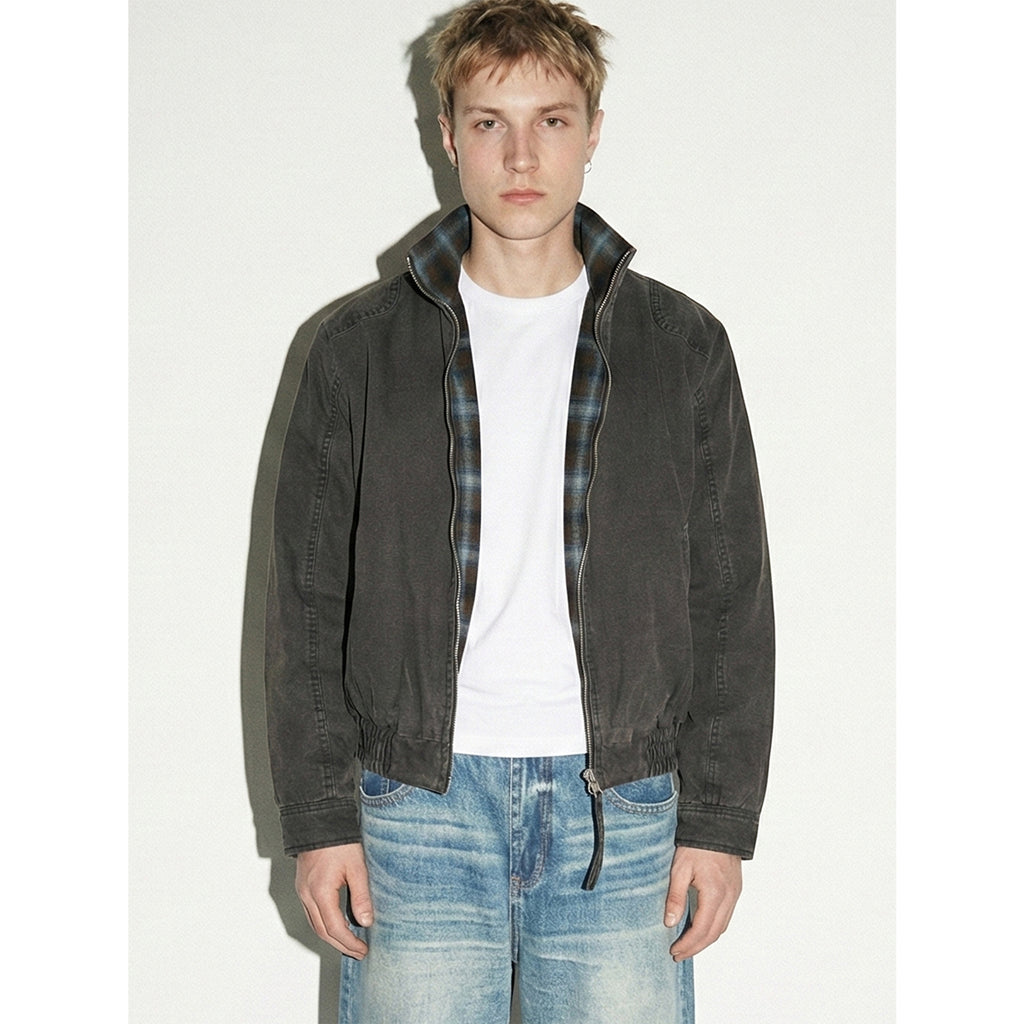 MADEEXTREME Retro Gradient Plaid Stand Collar Thickened Jacket