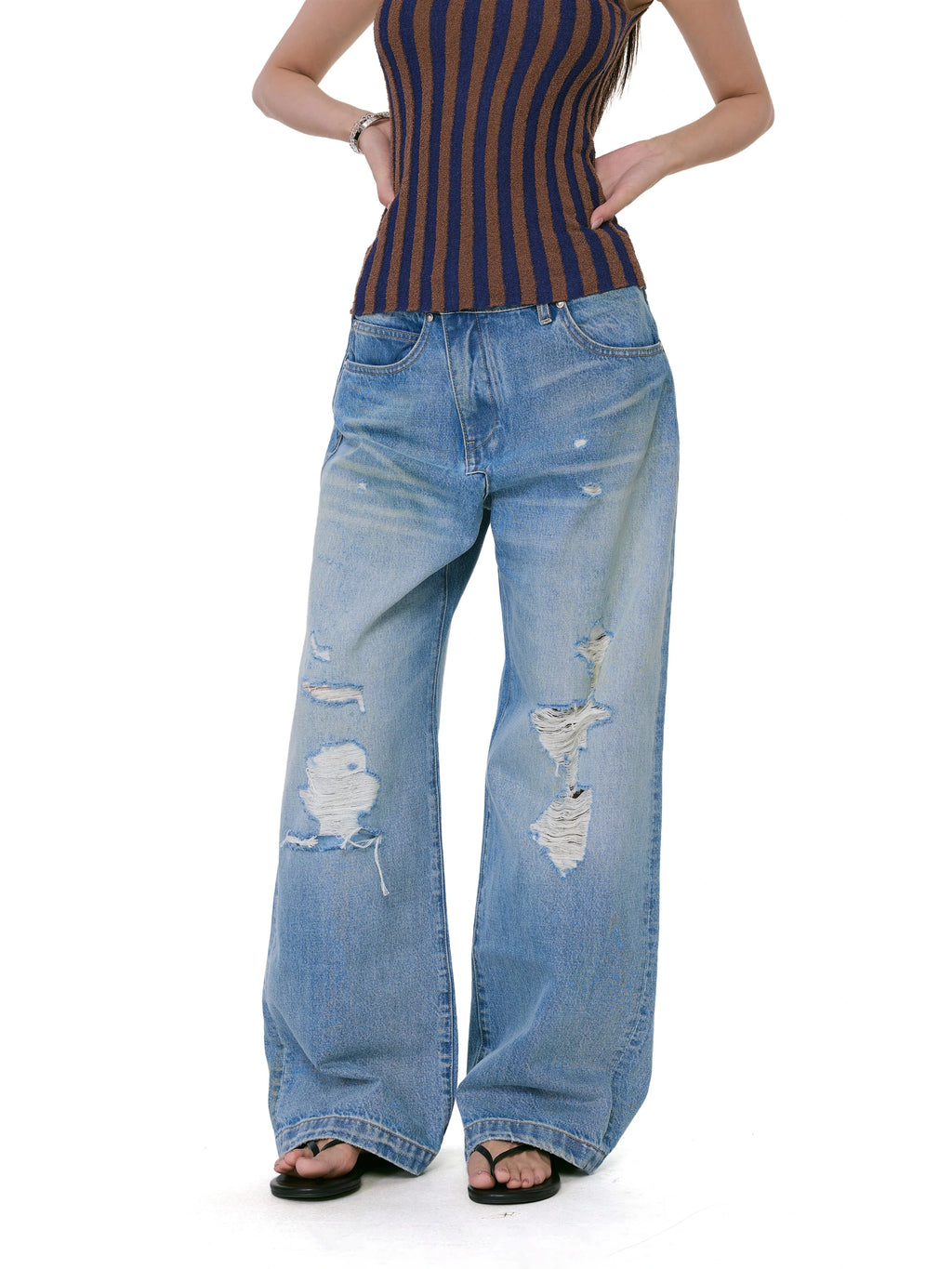 WITHMIN Low-rise Versatile Ripped Straight Wide-leg Pants