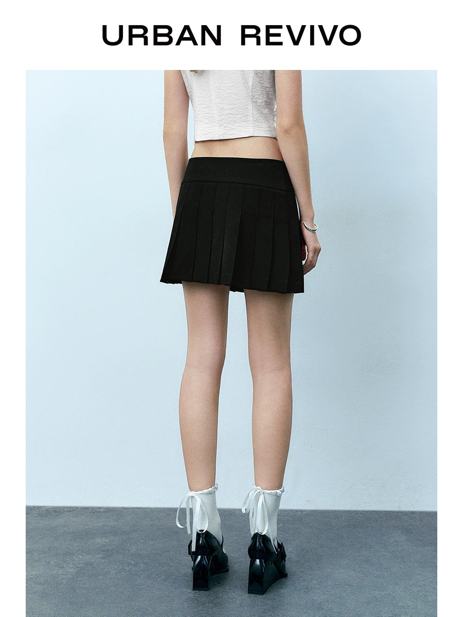 URBAN REVIVO Age-reducing College Short A-shaped Pleated Skirt