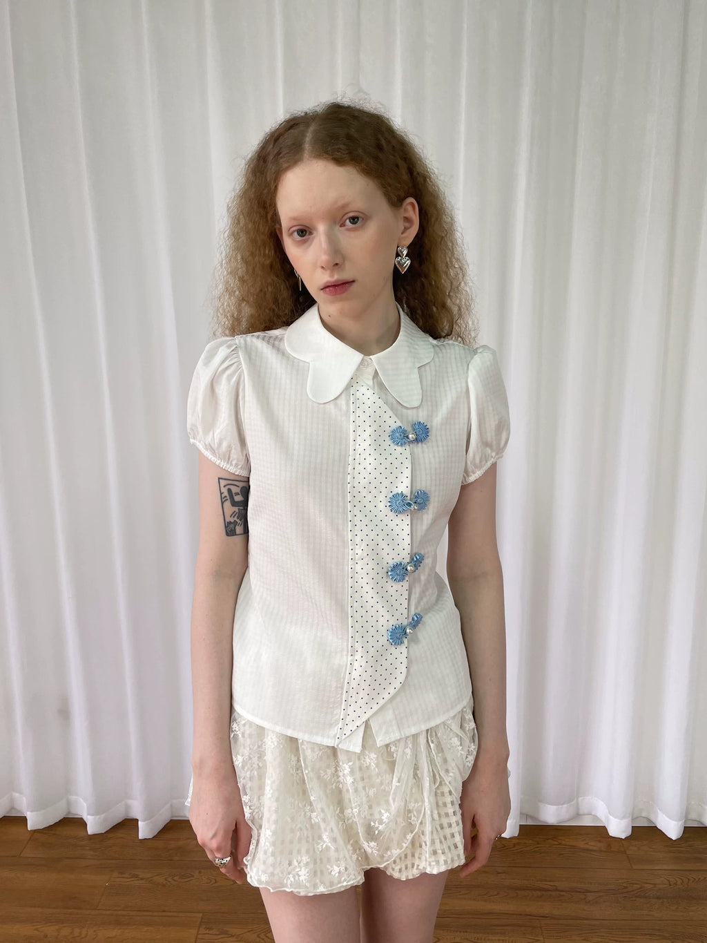 Loosesmell Striped Split Polka Dot Skinny Short Sleeve Shirt