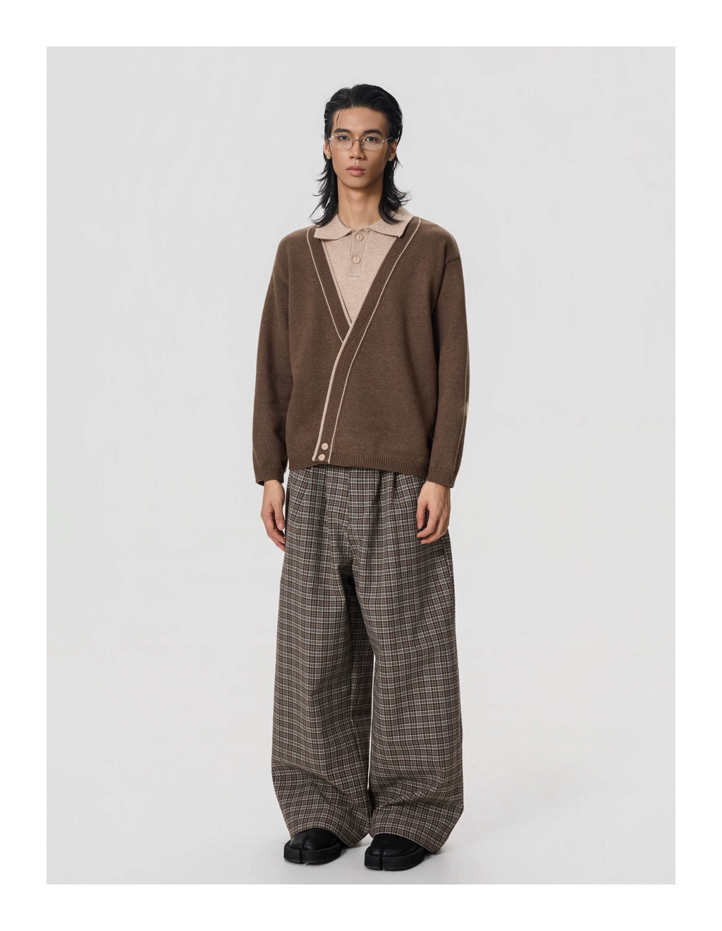BTSG Slack Checkered Three-dimensional Wide Leg Pants