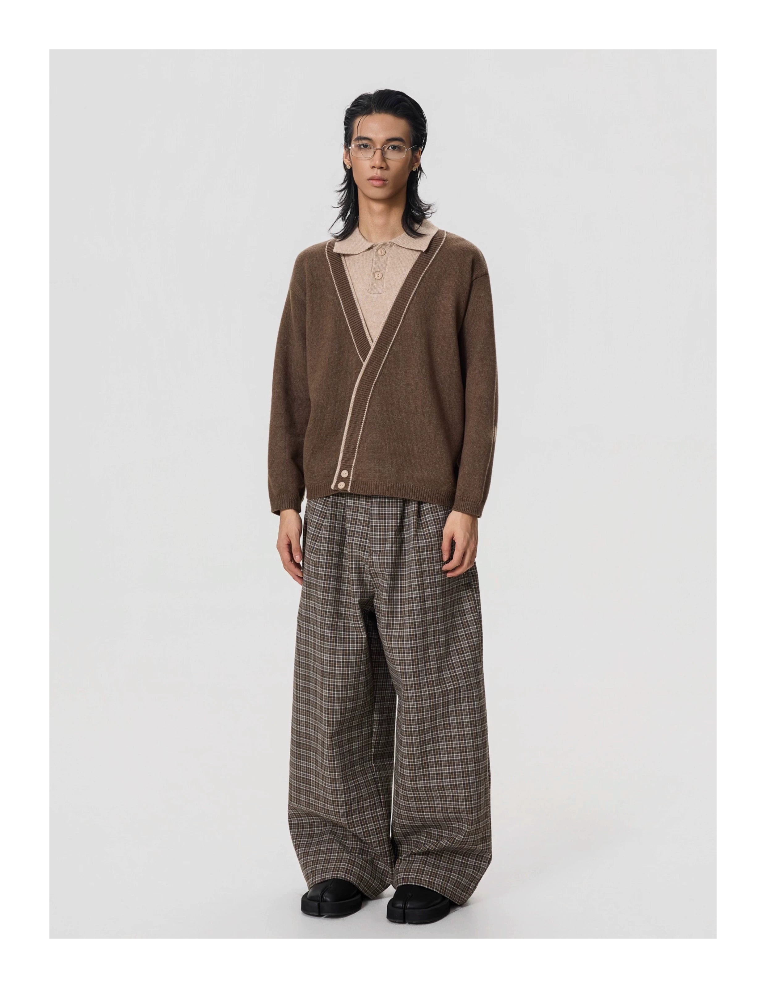BTSG Slack Checkered Three-dimensional Wide Leg Pants