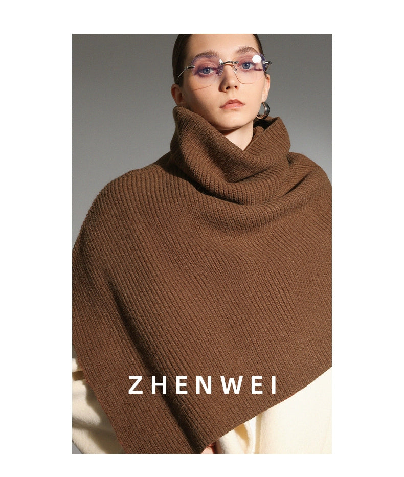 ZHENWEI Stand-up Collar Wide Cape Shawl Integrated