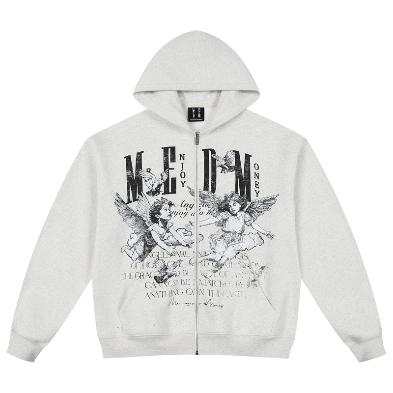 MEDM Angel Patch Casual Hooded Cardigan Sweater
