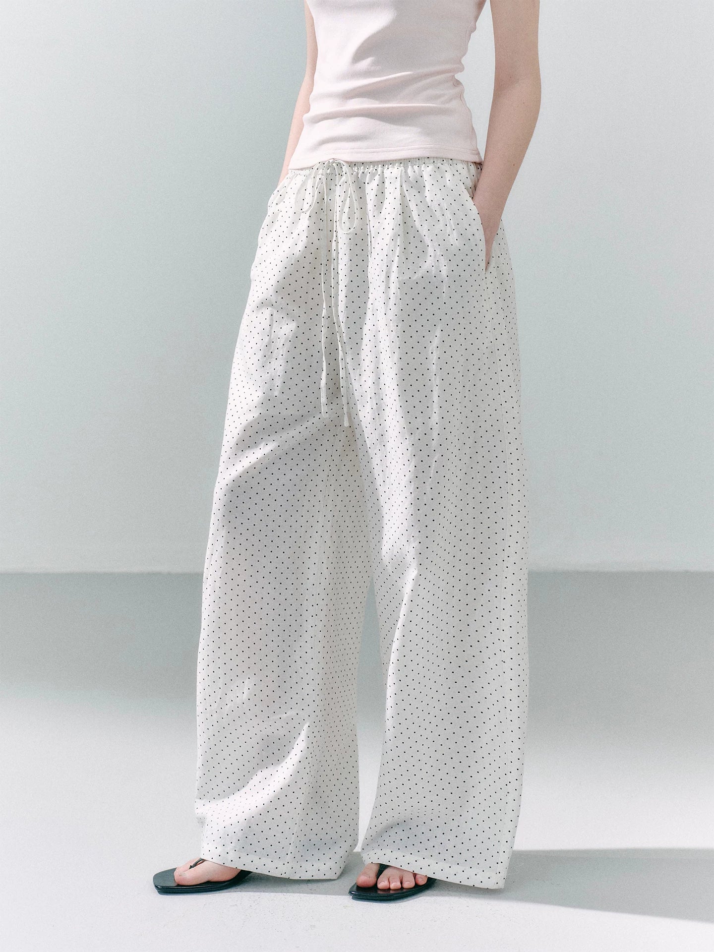 LOST FOREST Comfortable Versatile Polka Dot Print Wide Leg Pants