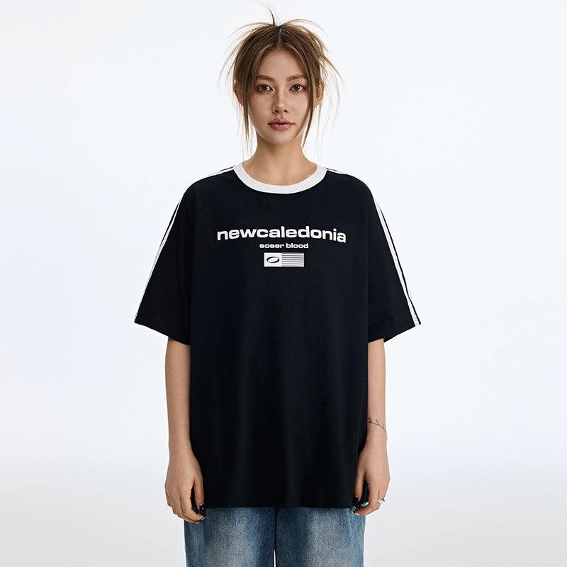 SOSER Retro Contrasting Splicing Letter Print Tee