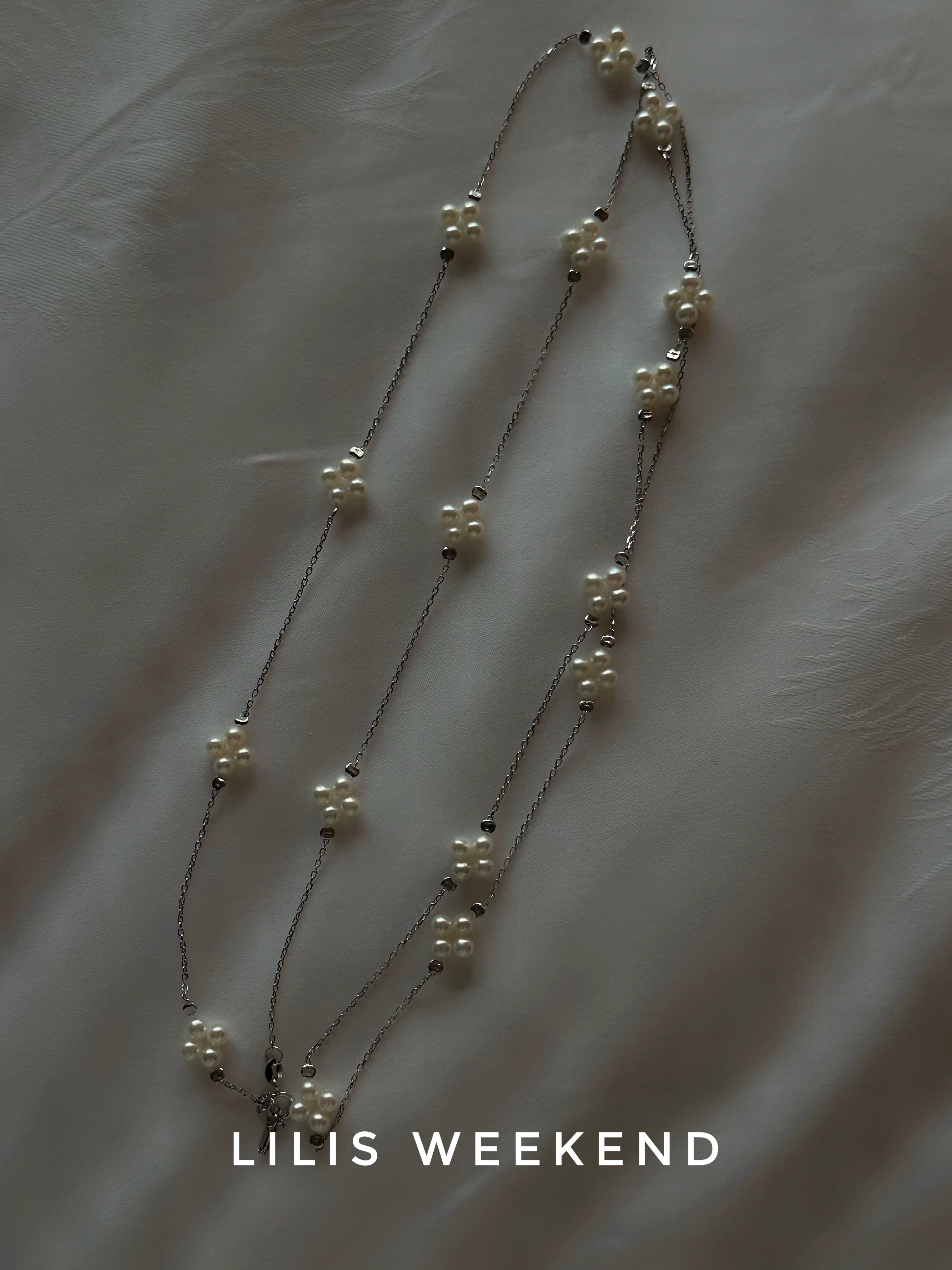 Lilis Weekend Cross Petal Pearl Necklace