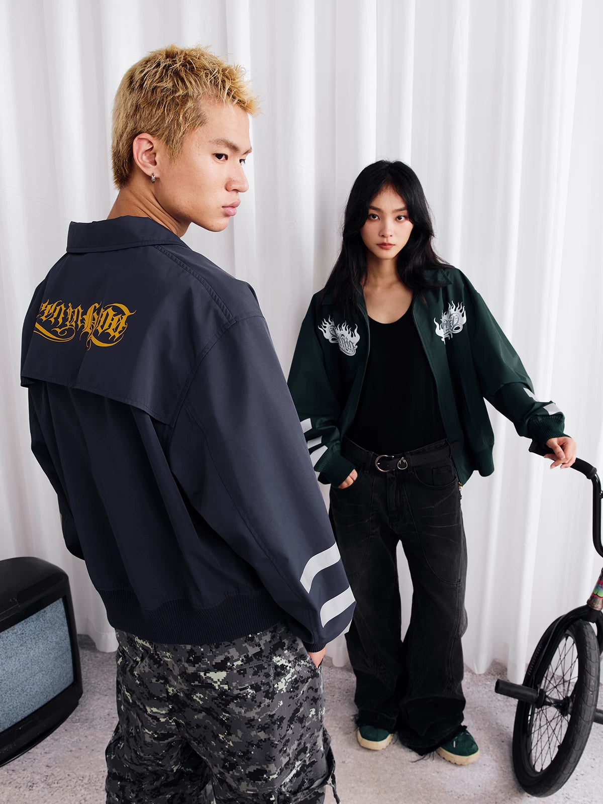 BURNIN Reflective Strip Flame Logo Temperament Jacket