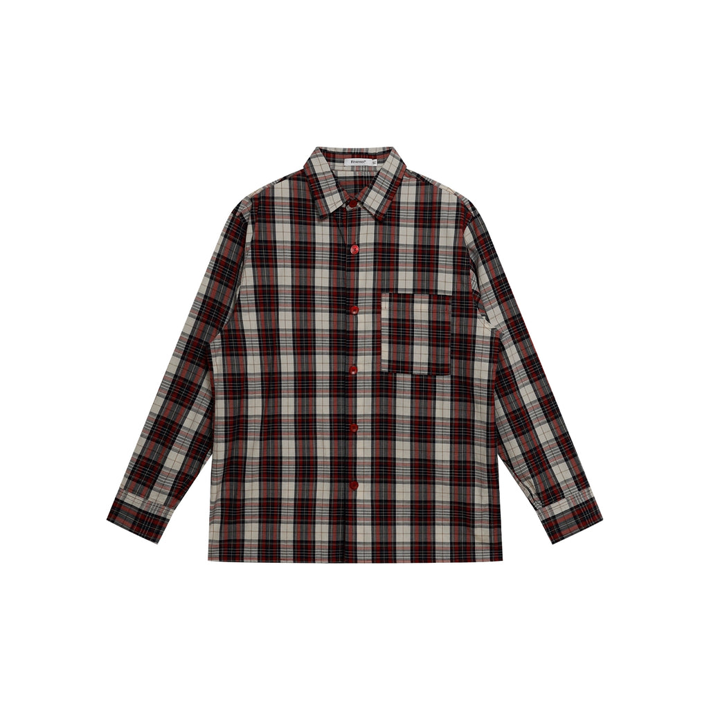 FUNKYFUN Contrasting Checked Loose Long-sleeved Shirt