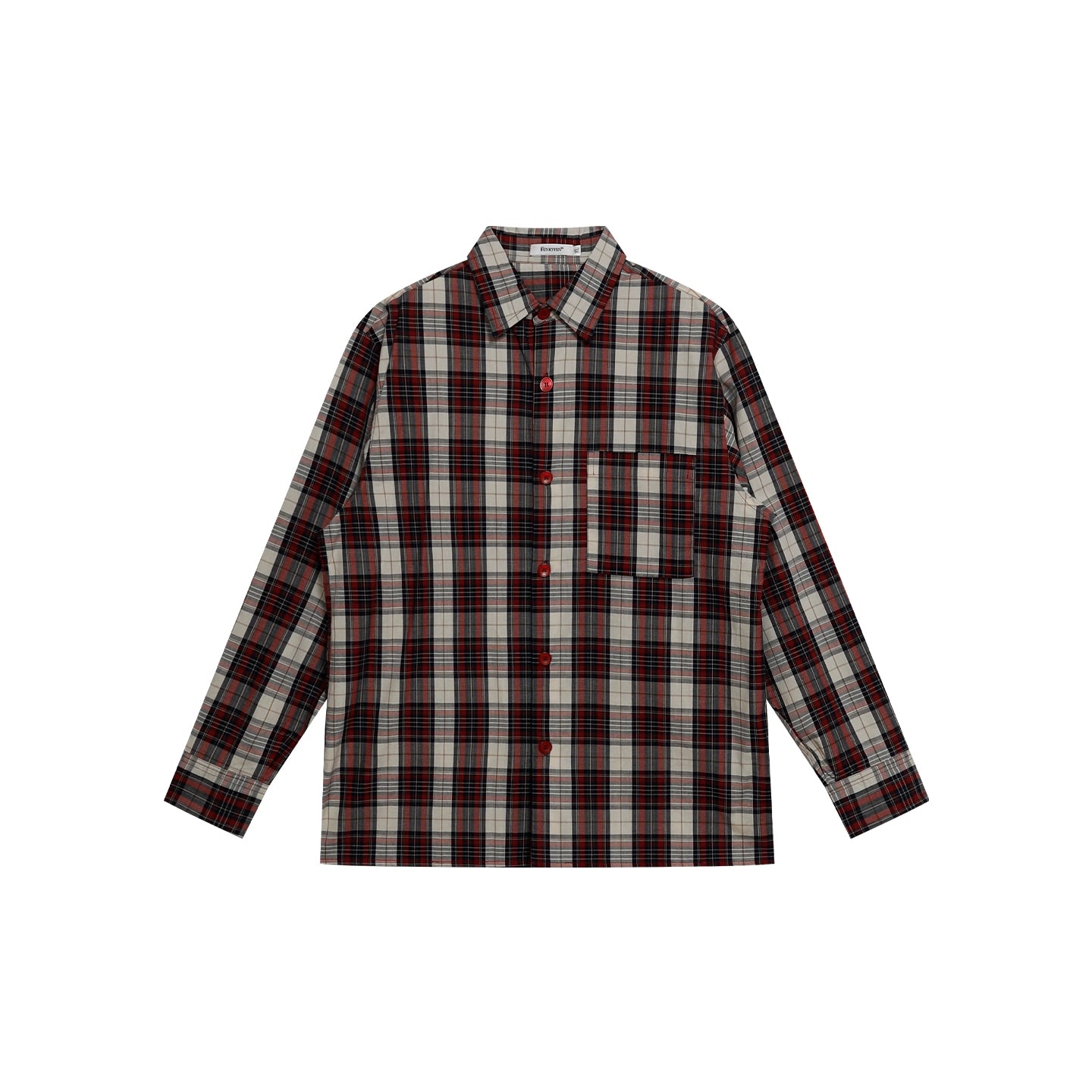 FUNKYFUN Contrasting Checked Loose Long-sleeved Shirt
