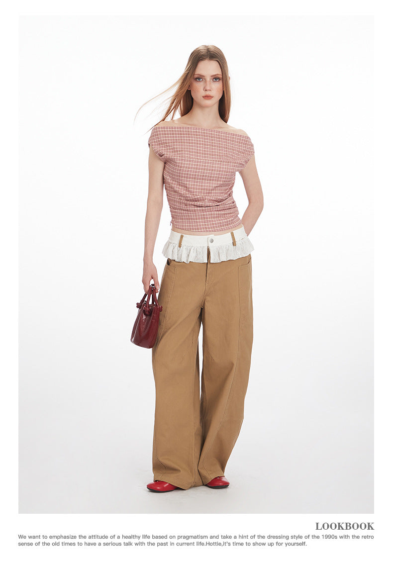 Nariele One-word Collar Short Plaid Vest