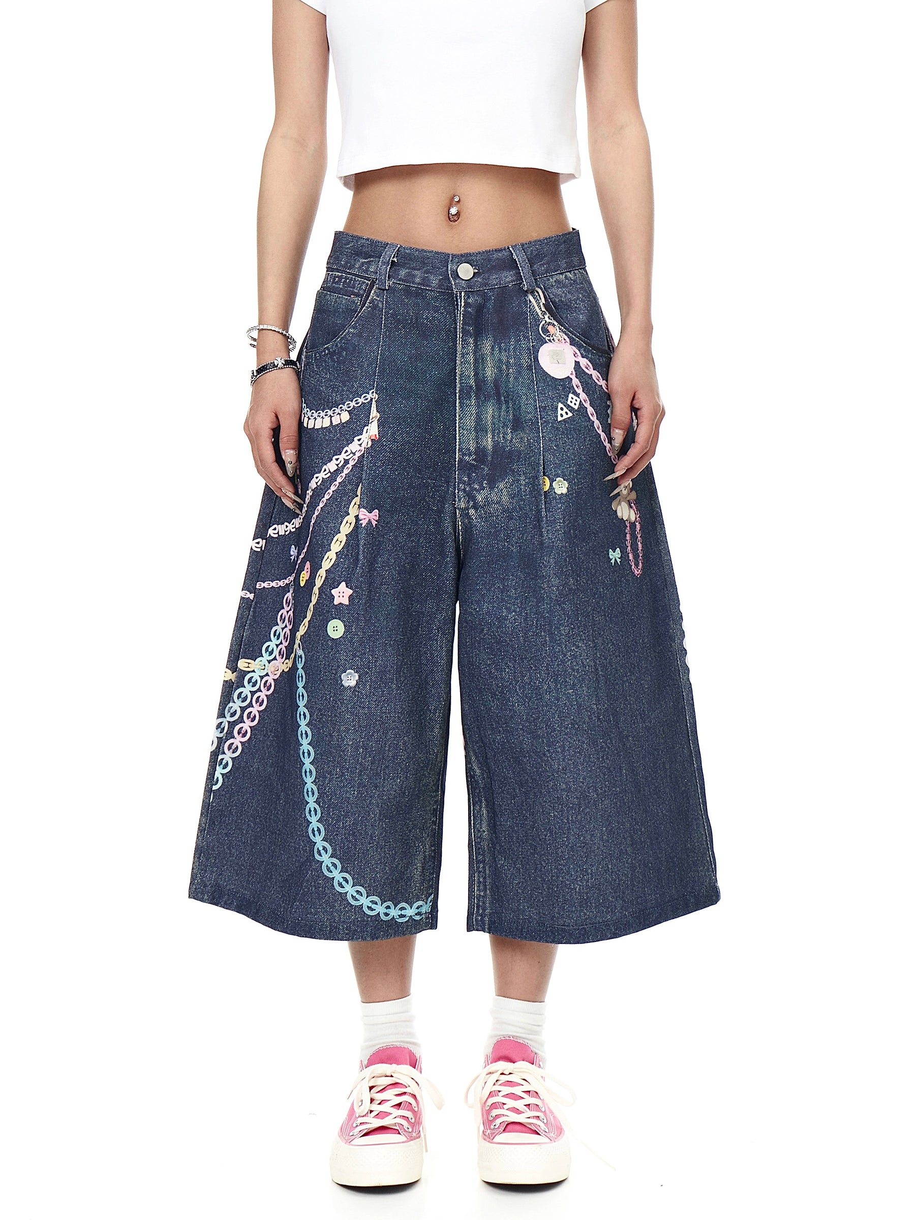 BLACKLISTS Colorful Chain Denim Shorts