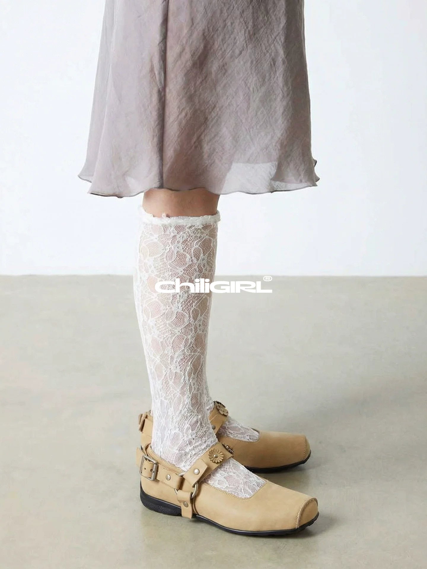 CHILIGIRL Flower One-word Buckle Strap Versatile Shoes