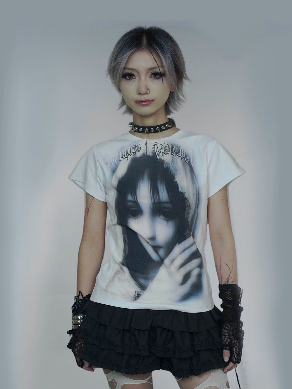 WEBBAR "Love Exposure" Madonna Print Front Shoulder Tee
