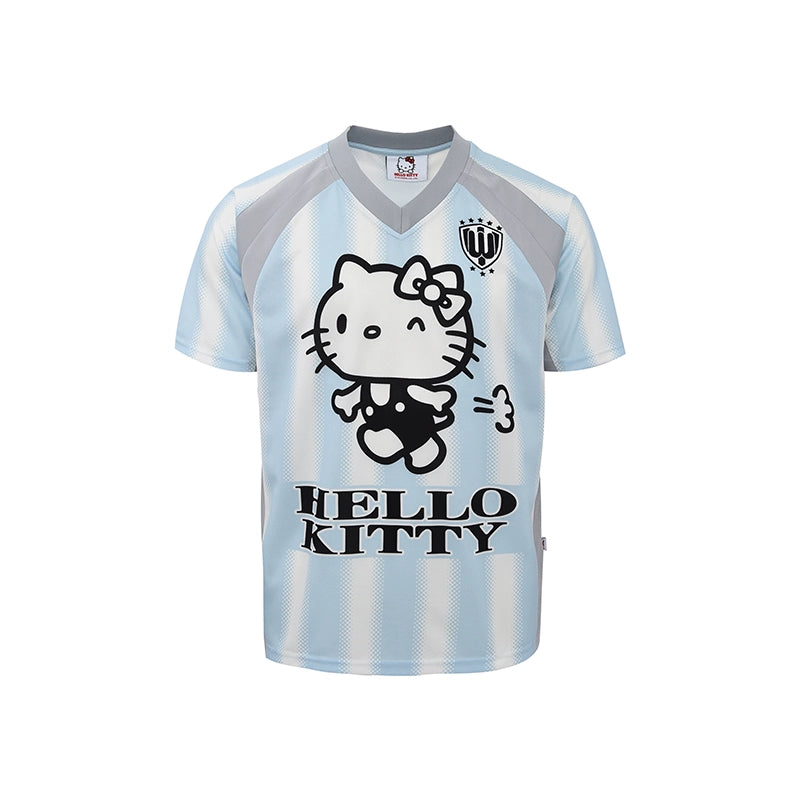 【HELLO KITTY OFFICIAL CO-BRAND】WHOOSIS EMBROIDERED STRIPED FOOTBALL SHORT SLEEVE JERSEY