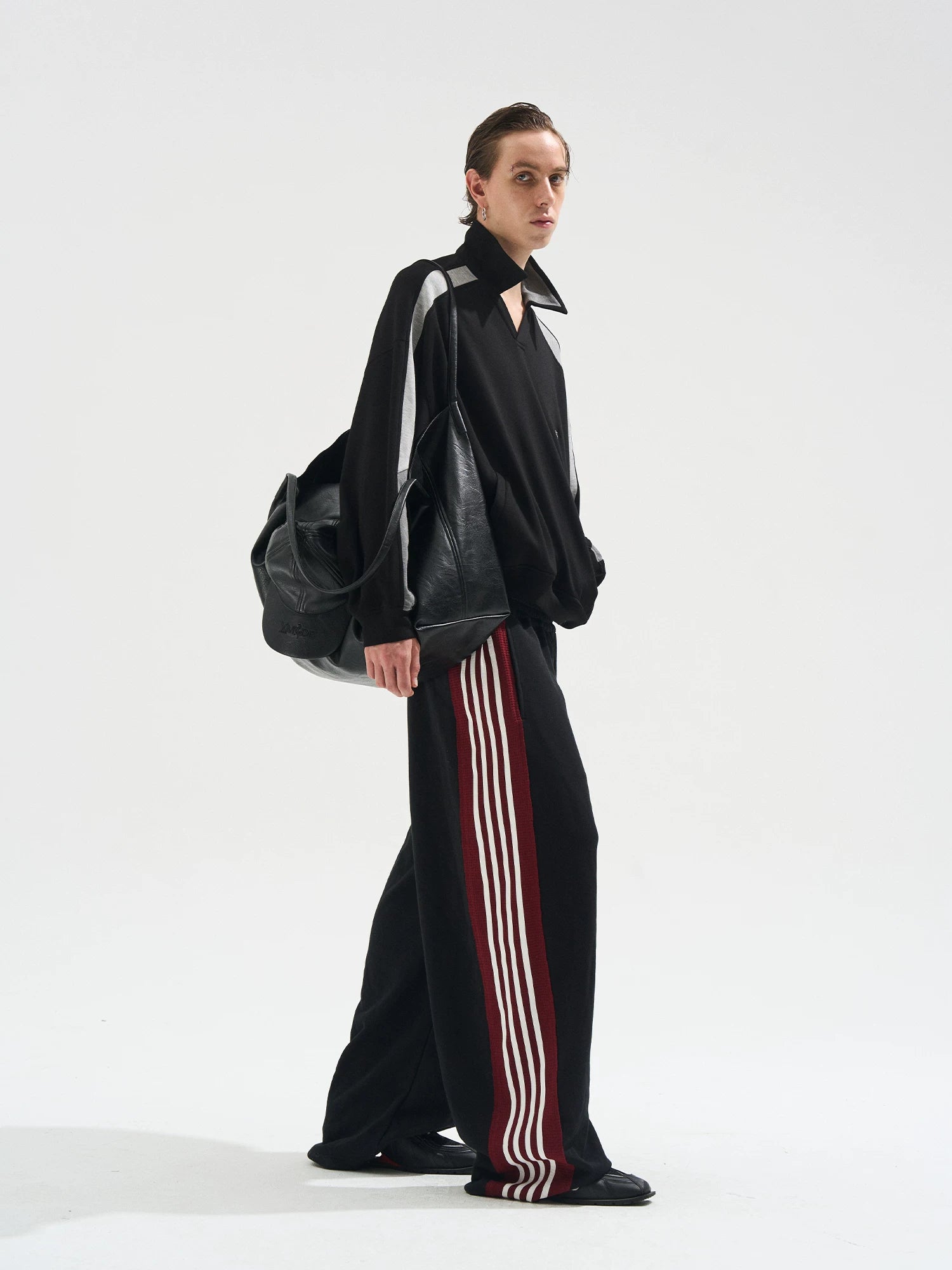 BLINDNOPLAN Rough-trimmed Striped Contrasting Sweatpants