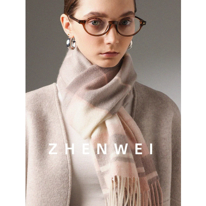 ZHENWEI 100% Wool Plaid Scarf